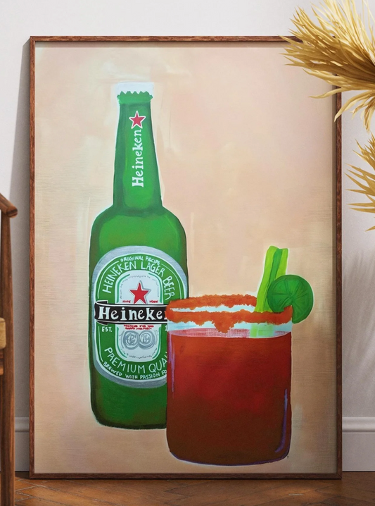 Heineken Beer Poster Modern Bar Wall Art, Michelada & Bloody Mary Print, Man Cave Decor, Home Bar Gift