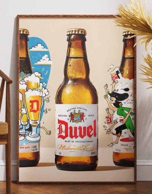 Duvel Beer Pop Art Print - Modern Belgian Ale Poster, Brewery Decor for Home Bar Cart & Living Room Wall Art Collectible