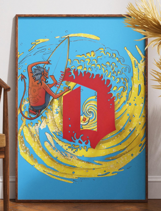 Surf Demon Duvel Inspired Art Print - Wave and Devil Poster, Beer Lover Gift, Coastal Wall Art, Home Bar & Man Cave Decor