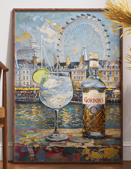 Gordons Gin and Tonic Impressionist Print, London Painting, London Beer Gift, Bar Art, London Skyline, Alcohol Art, Bar Beer, Beer Artist