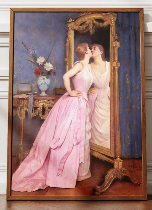 Vanity by Auguste Toulmouche Classic European art The fascination of Victorian women with their beauty and social status, Gift for friend