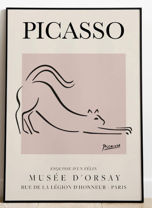 Picasso The Cat Vintage Line Art Poster, Minimalist Exhibition Print, Modern Home Decor Wall Art, Unique Gift for Cat Lovers