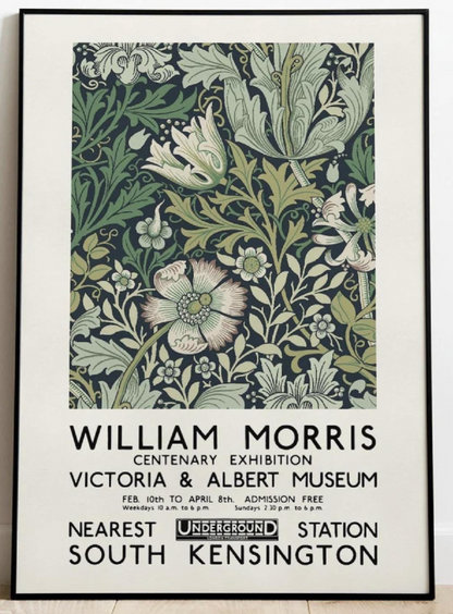 William Morris Exhibition Poster Art Nouveau Wall Art Print Victoria and Albert Museum Home Decor Morris Flower Pattern