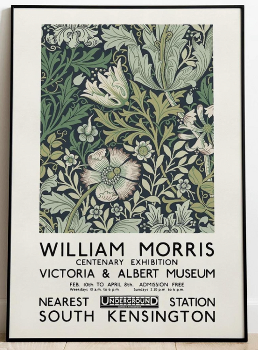 William Morris Exhibition Poster Art Nouveau Wall Art Print Victoria and Albert Museum Home Decor Morris Flower Pattern