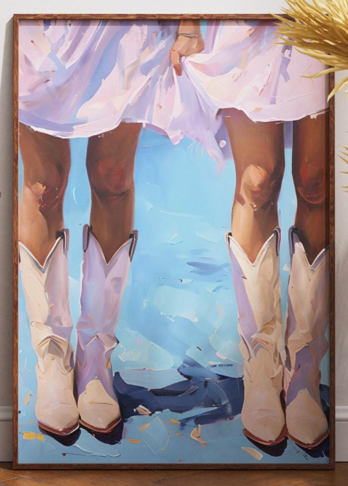 Cowgirl Boot Print Retro Western Art | Trendy Wall Decor for Dorm, Home & Apartment