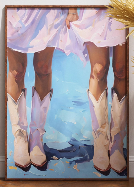 Cowgirl Boot Print Retro Western Art | Trendy Wall Decor for Dorm, Home & Apartment