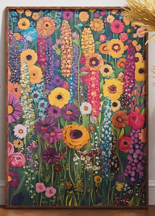 Klimt Painting Flower Garden Poster, Colorful Floral Wall Art, Unique Art Gift, Above Bed Decor, Giclee Art Print