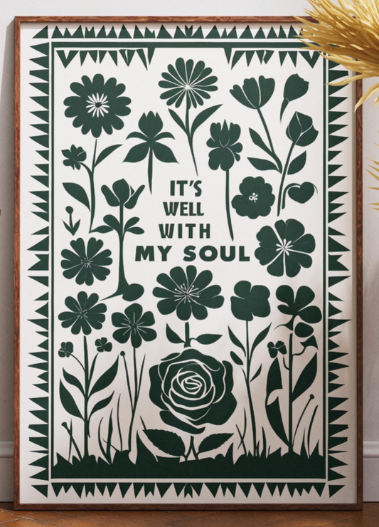 Forest Green It Is Well Print – Christian Wall Art Poster, Living Room & Kitchen Decor, Inspirational Faith Illustration