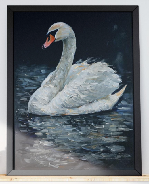 Vintage Swan Watercolor Painting | Large Neutral Wall Art Poster | Antique Cottagecore Decor | Elegant Vintage Swan Print for Home