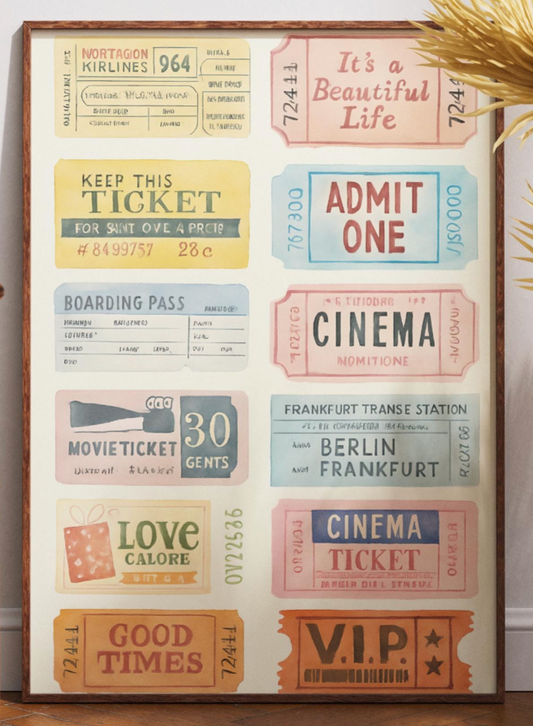 Retro Ticket Print Vintage Movie Poster, Trendy Aesthetic Wall Art, High Quality Dorm Room Decor, Theme Ticket Poster Print