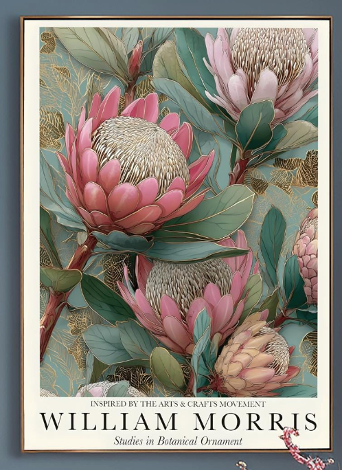 William Morris Print Vintage Protea Floral Wall Art Exhibition Print Textiles Home Decor