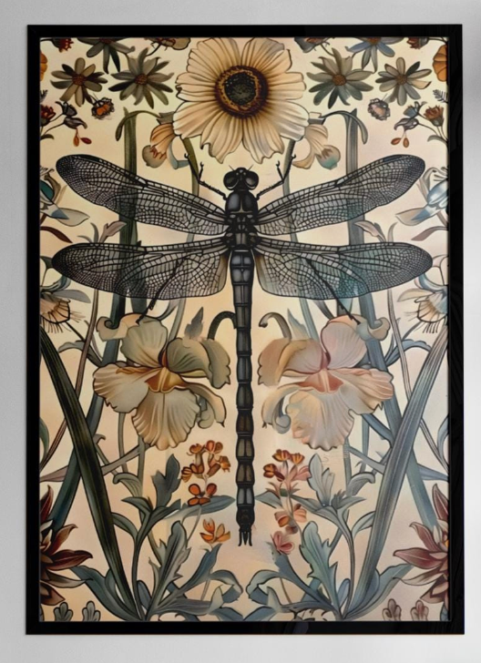 William Morris Dragonfly Print, Art Nouveau Poster, Vintage Textiles Art, Botanical Wall Decor, Nature Lover Gift, Unframed Print