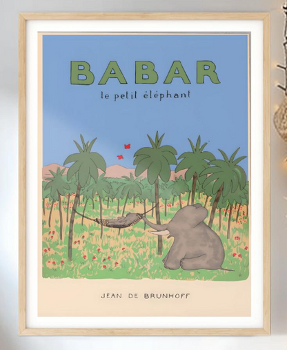 Babar The Elephant Wall Art, Neutral Nursery Decor, Kids Gift, Retro Illustration Print, Quote Baby Room, Physical Poster Print, Shower Gift