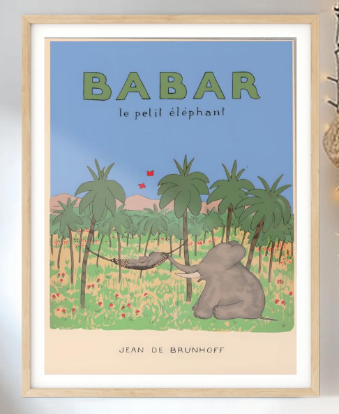 Babar The Elephant Wall Art, Neutral Nursery Decor, Kids Gift, Retro Illustration Print, Quote Baby Room, Physical Poster Print, Shower Gift