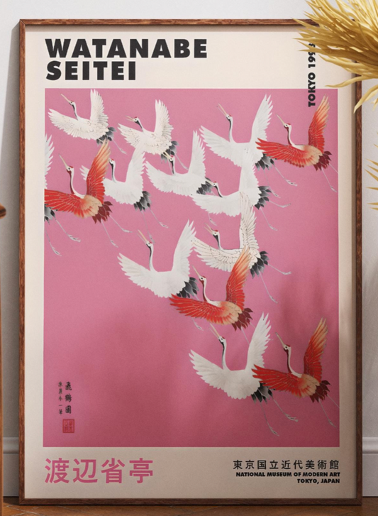 Original Watanabe Seitei Cranes Print, Japanese Art, Vintage Bird Poster, Asian Home Decor, Zen Wall Art, Unframed Nature Print Gift