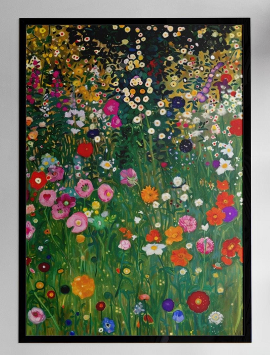 Gustav Klimt Poster, Farm Garden Print, Art Nouveau Landscape, Flower Field Art, Gold Wall Decor, Museum Quality, Unframed Print