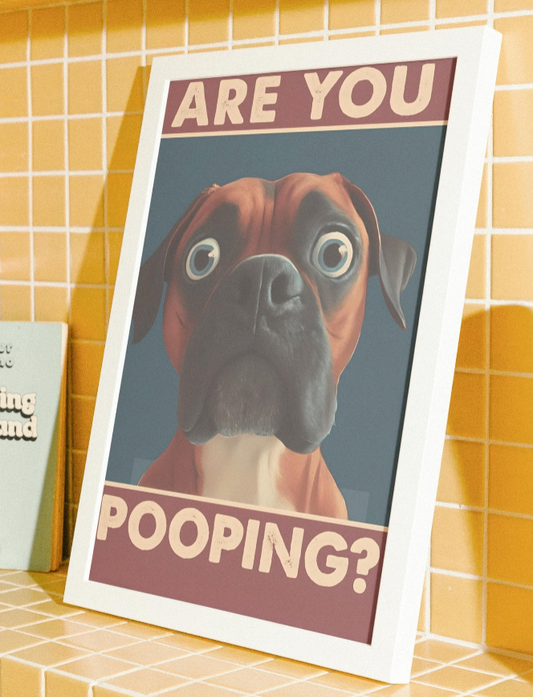 Are You Pooping? Funny Dog Poster, Boxer Dog Bathroom Art, 4 colours, Humorous Toilet Decor, Dog Lover Gift, Pet Wall Art, Vintage Style