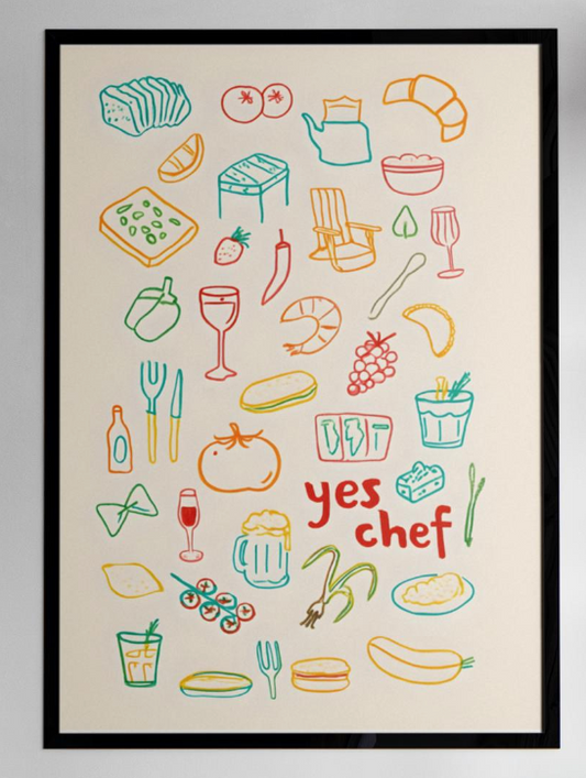 Yes Chef Print, Funny Kitchen Wall Art, Doodle Dog Poster, Minimalist Dining Room Decor, Chef Gift, Girly Apartment Art