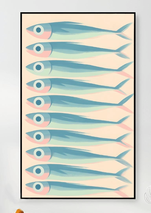 Sardine Painting Art Print Antique Fish Wall Decor, Vintage Ocean Sea Life, Nautical Coastal Home or Restaurant Art