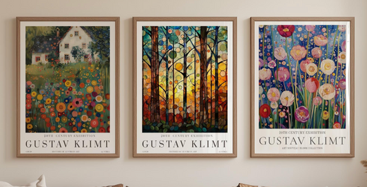 Gustav Klimt Poster Set of 3 – Art Nouveau Forest Prints, Golden Tree Wall Art, Earth Tone Gallery Wall Decor, Physical Posters for Rooms