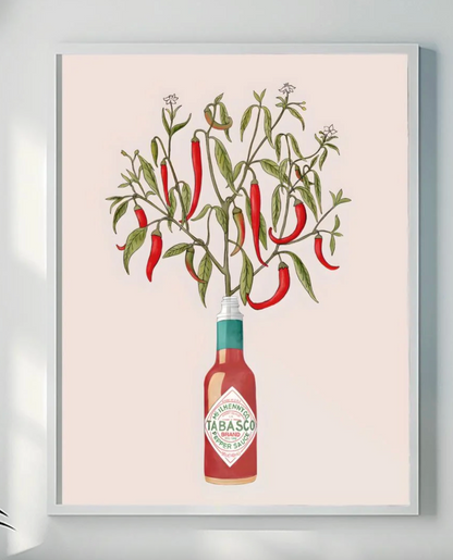 Tabasco Chili Plant Art Print | Unique Kitchen & Dining Decor | Botanical Illustration Poster | Foodie Gift | Spicy Hot Sauce Fan Art