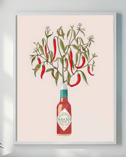 Tabasco Chili Plant Art Print | Unique Kitchen & Dining Decor | Botanical Illustration Poster | Foodie Gift | Spicy Hot Sauce Fan Art