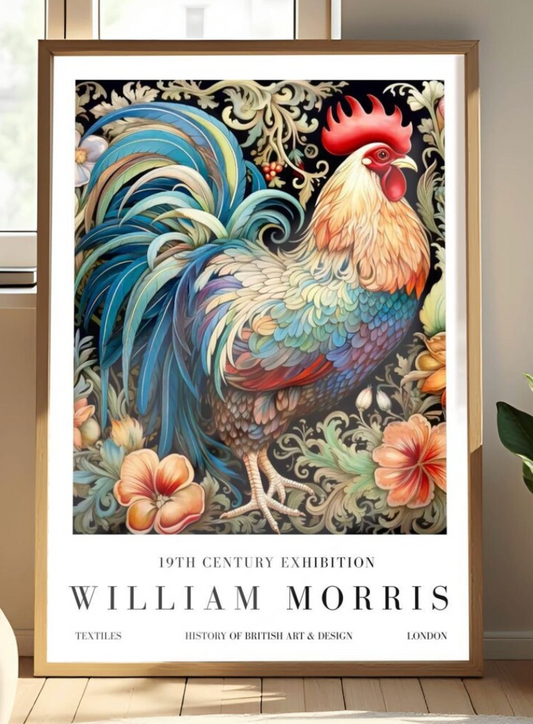 William Morris Exhibition Poster, Rooster Print, Arts and Crafts, 19th Century Art