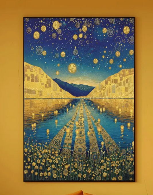 Gustav Klimt Exhibition Poster, Golden Lake, Art Nouveau, Celestial Landscape