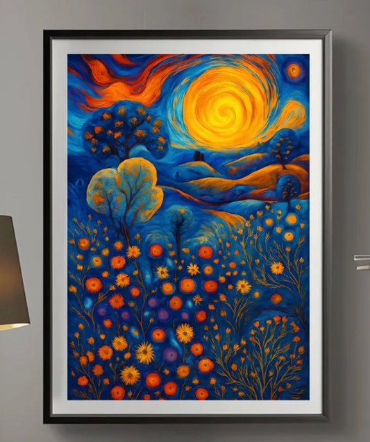 Gustav Klimt Inspiration Exhibition Poster, Blue Flowers, Vienna Secession, 20th Century