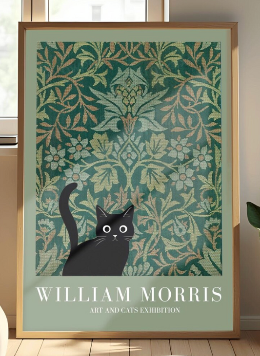 William Morris Cat Art Print, Art and Cats Exhibition, Black Cat Poster, Arts and Crafts Decor