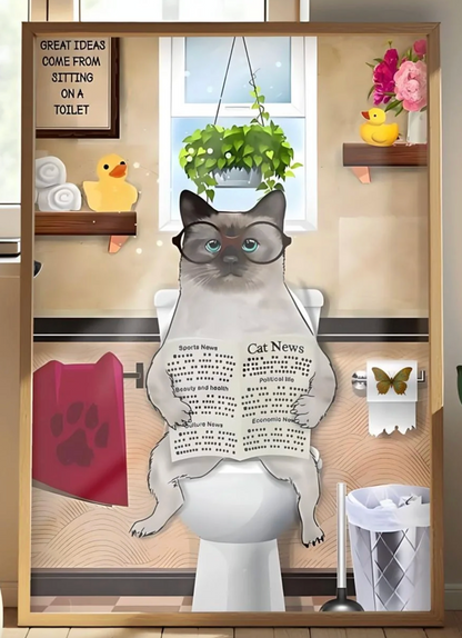 Funny Siamese Cat Art Print: Quirky Bathroom Decor for Cat Lovers