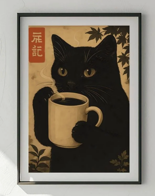 Vintage Black Cat Art Print Vintage Japanese Cat Poster Retro Home Decor Perfect Gift for Cat Lovers & Vintage Art Collectors
