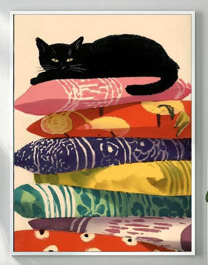 Matisse Art Print Funny Black Cat, Retro Funky Wall Decor, Colorful Mid Century Modern Cat Poster