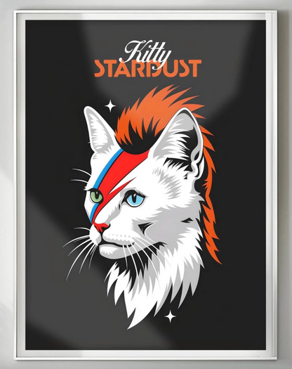 David Bowie Cat Art Kitty Ziggy Stardust Print Music Fan Gift - Glam Rock Decor