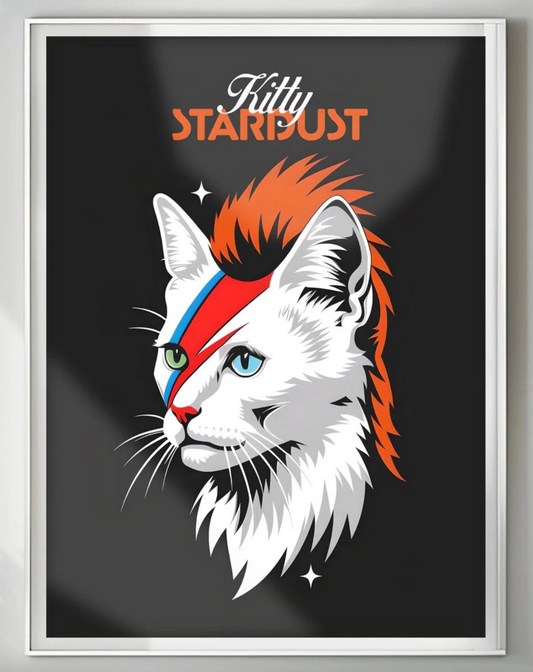 David Bowie Cat Art Kitty Ziggy Stardust Print Music Fan Gift - Glam Rock Decor