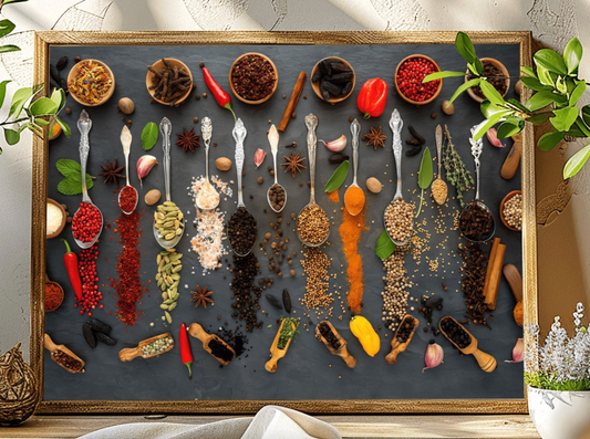 Colorful Spices and Herbs Art Print: Gourmet Kitchen Decor