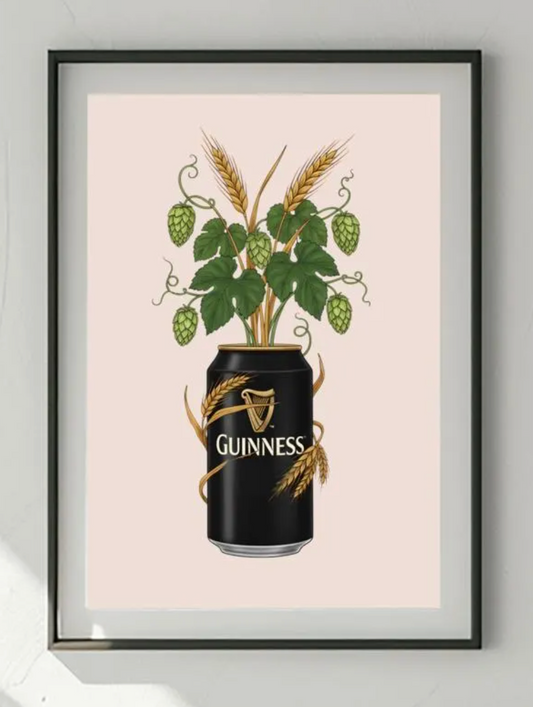 Guinness Botanical Art Print, Hops and Barley Poster, Quirky Bar Decor, Beer Lover Gift