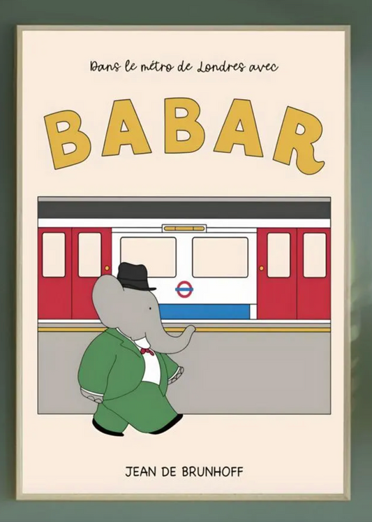 Babar The Elephant Print: Babar goes on the London Underground Retro Nursery Decor, Kids Room Art