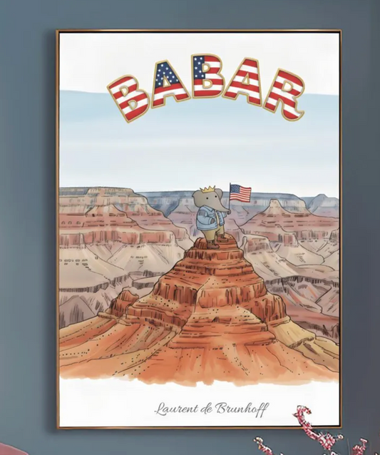 Babar the Elephant at the Grand Canyon Print: Retro Nursery Decor, Kids Wall Art