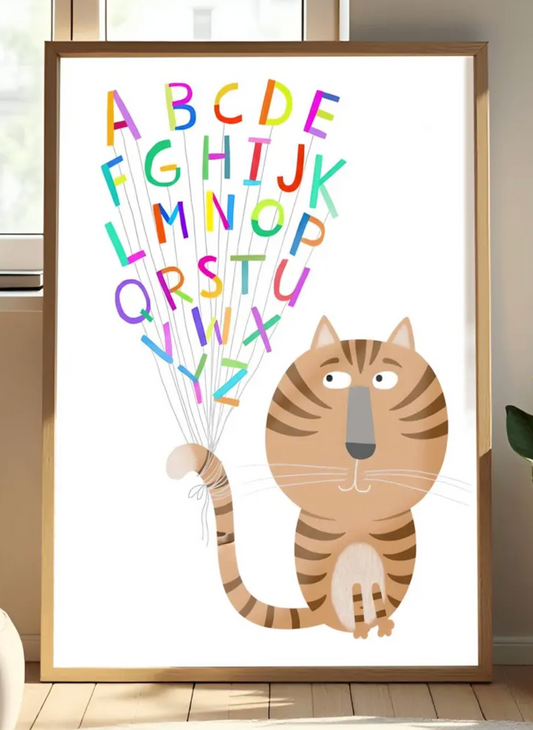 Tabby Cat Alphabet Print: Educational ABC Nursery Wall Art