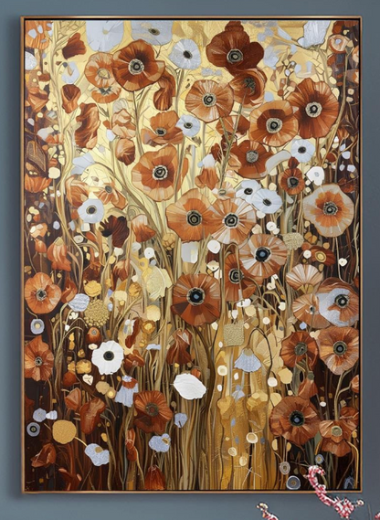 Gustav Klimt Bronze Flower Garden Print: Museum Exhibition Art Poster