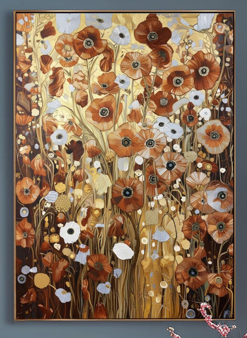 Gustav Klimt Bronze Flower Garden Print: Museum Exhibition Art Poster