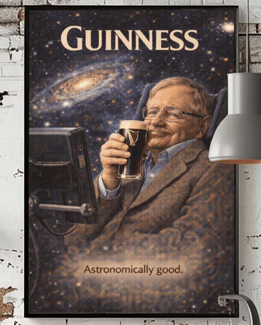 Stephen Hawking Guinness Poster: Cosmic Science Political Satire Irish Pub Art (main image)