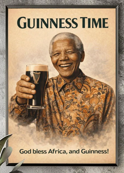 Nelson Mandela Madiba Guinness Poster: South African Political Satire Irish Pub Art (main image)