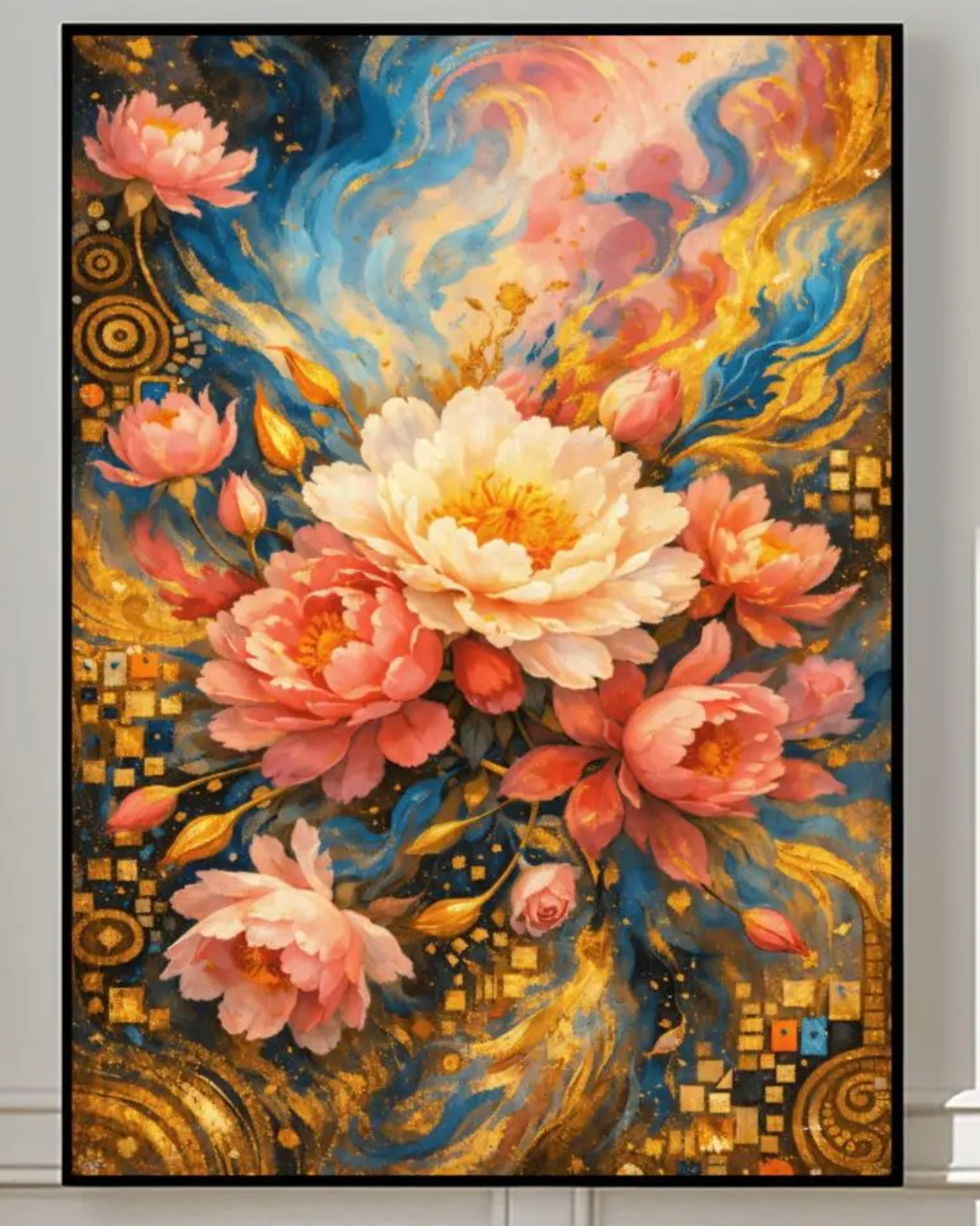 Gustav Klimt Golden Peony Masterpiece Inspiration Print ‚Äì Art Nouveau Floral Bouquet (main image)