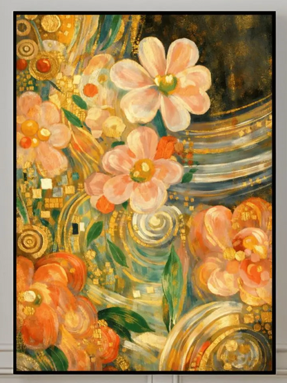 Gustav Klimt Golden Floral Masterpiece Inspiration Print ‚Äì Art Nouveau Flowers Poster (main image)