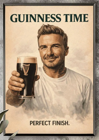 David Beckham Guinness Poster: Football Soccer Sport Satire Irish Pub Art (main image)
