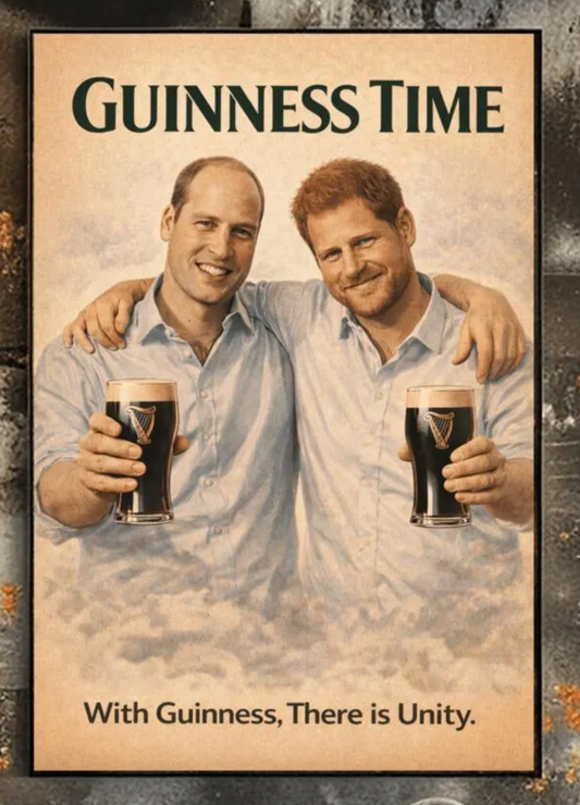 Prince William Prince Harry Guinness Poster: Royal Family Political Satire Irish Pub Art (main image)