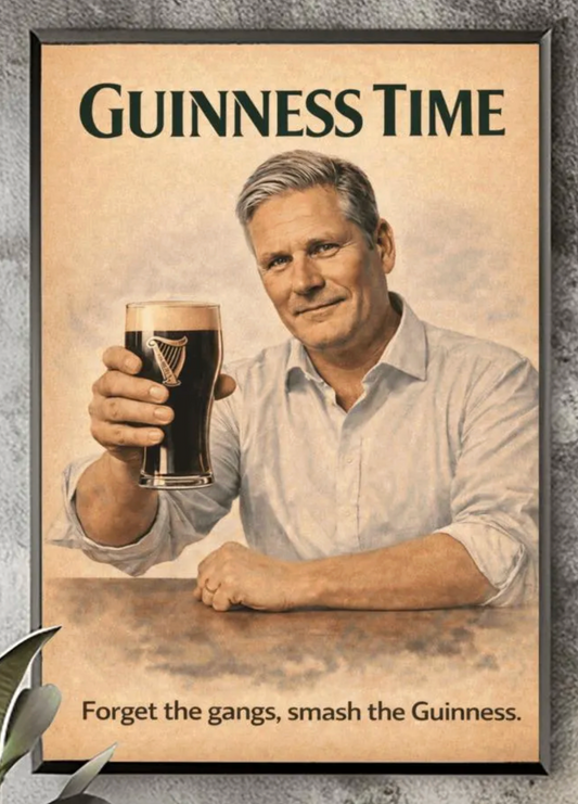 Keir Starmer Guinness Poster: Prime Minister Political Satire Irish Pub Art (main image)