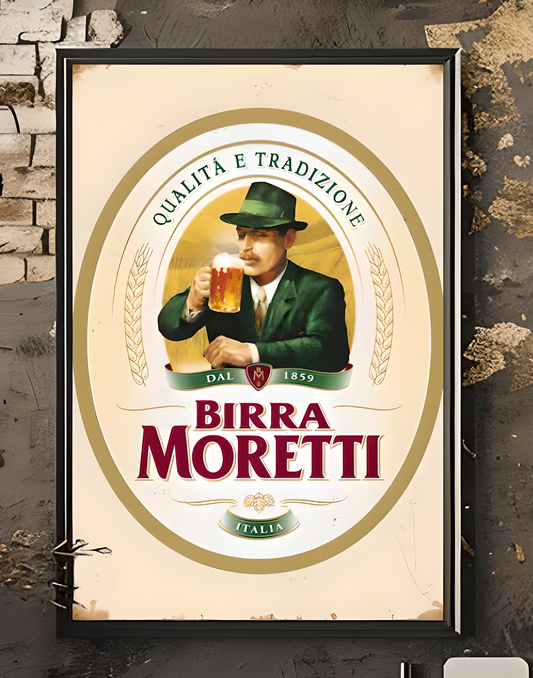 Birra Moretti Poster - Vintage Beer Label Wall Art Print - "Qualità e Tradizione" Decor for Bar, Restaurant, or Beer Lover